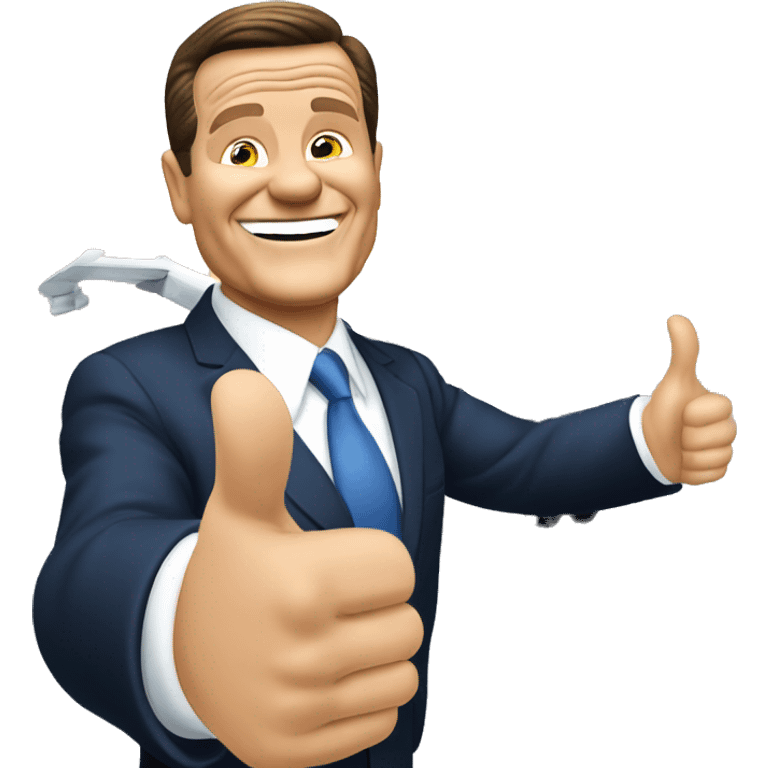 Kenneth Copeland with thumbs up in front of an airplane  emoji