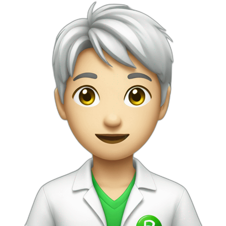 a pupil in white shirt with a green logo on shirt emoji