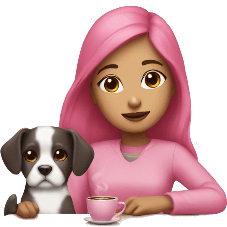 Girl pink coffee and dog  emoji