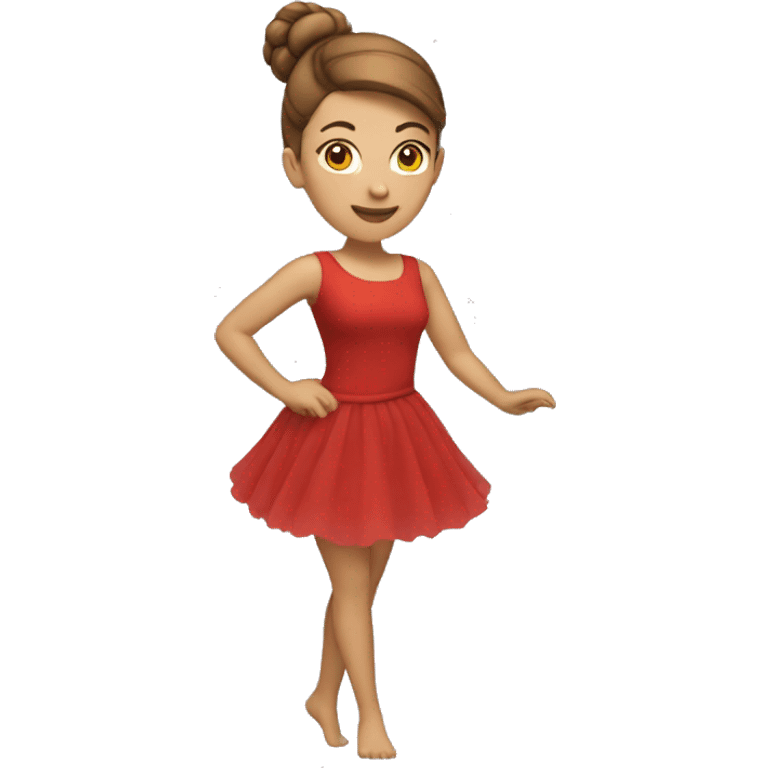 woman dancing emoji iOS red dress light skin, brown hair up in a bun emoji