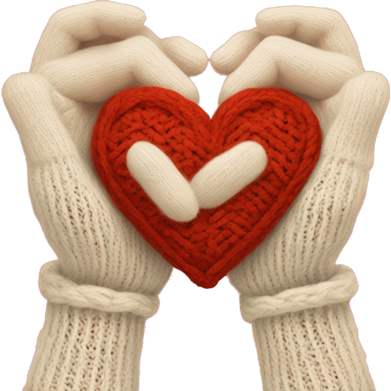 Hands in knitted making a heart shape emoji