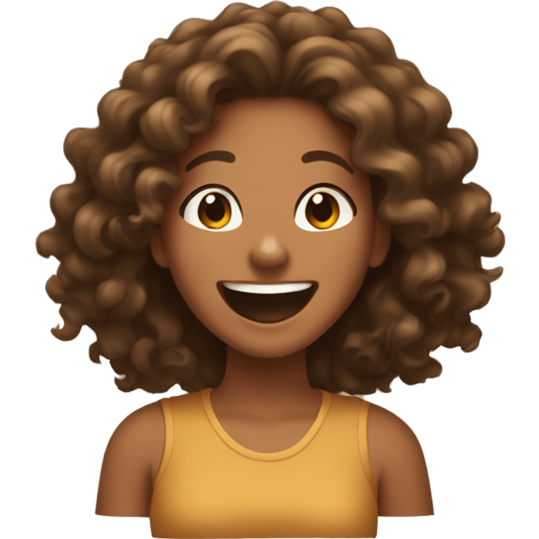 Tan Girl with brown curly hair laughing  emoji