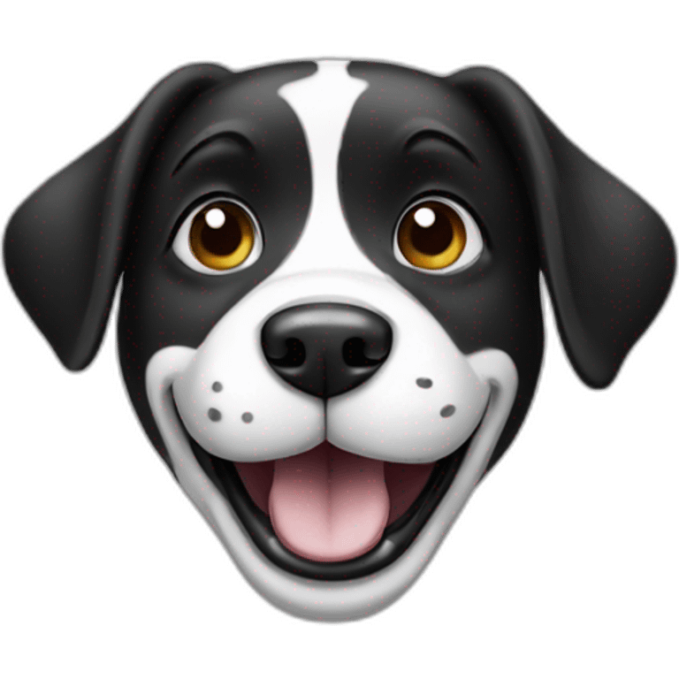 Happy Dog with one hanging ear, black white cute emoji