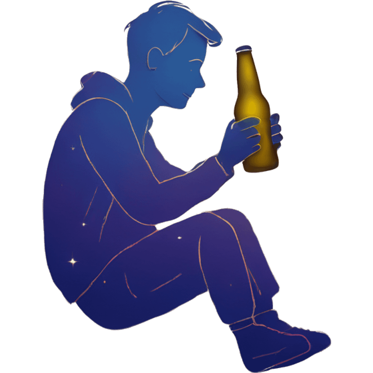 Person sat on a nebula drinking beer, line drawn style emoji