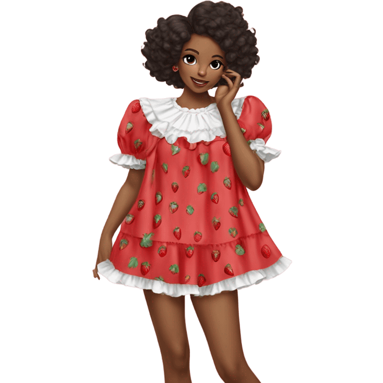 coquette strawberry babydoll blouse with ruffle sleeves and bottom, no human please emoji