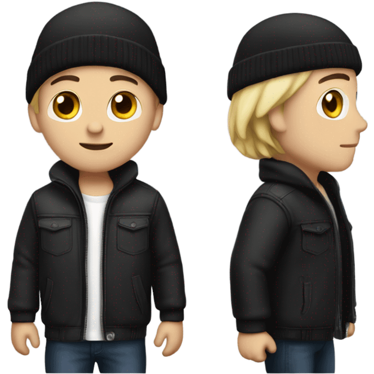 White man with beanie no beard in a black zipper jacket and black hair  emoji