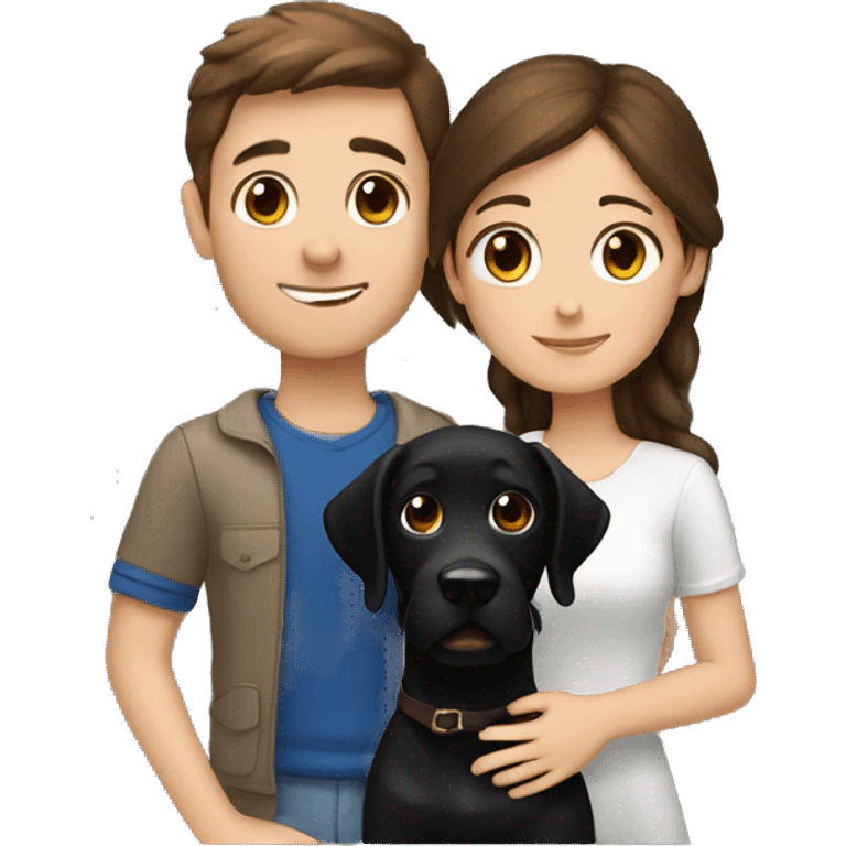 European brunette girl, european boy with brown hair hug black labrador emoji