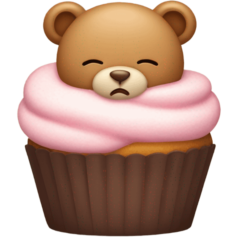 Sleeping teddy bear with cupcake on its head emoji