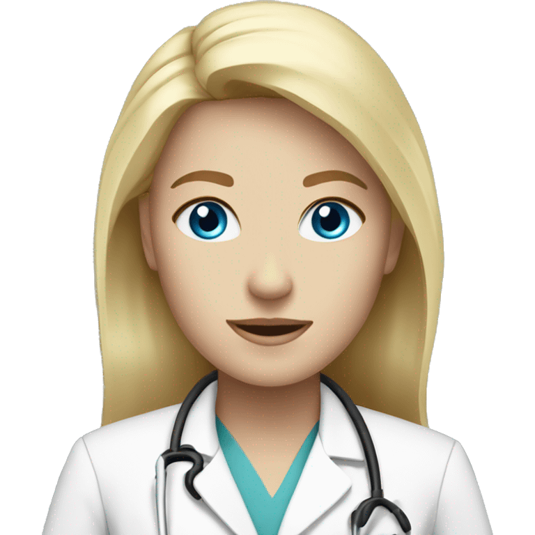 Blonde haired blue eyed female doctor with white coat emoji