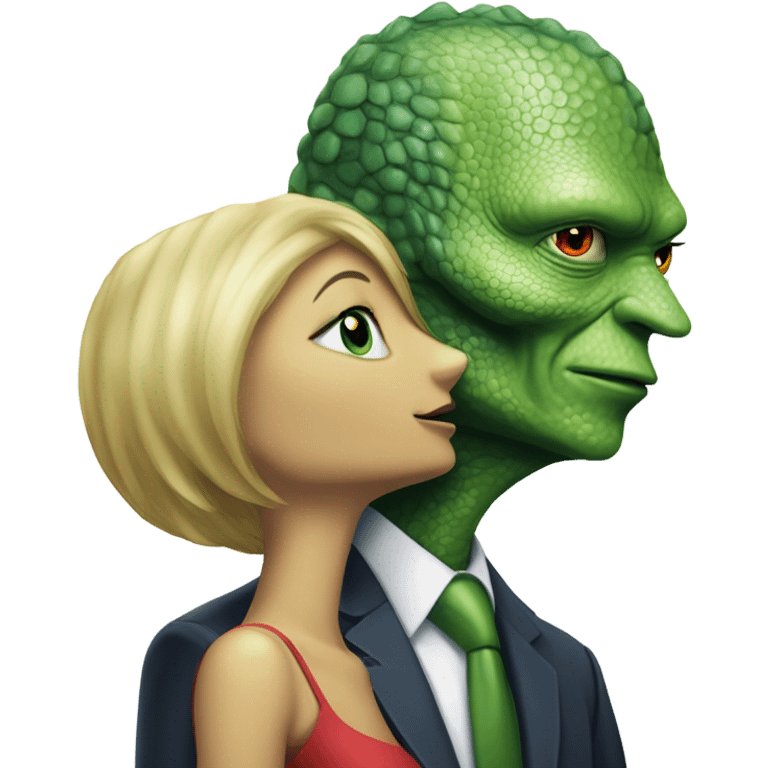 a Reptilian alien woman kissing  Donald Trump  emoji