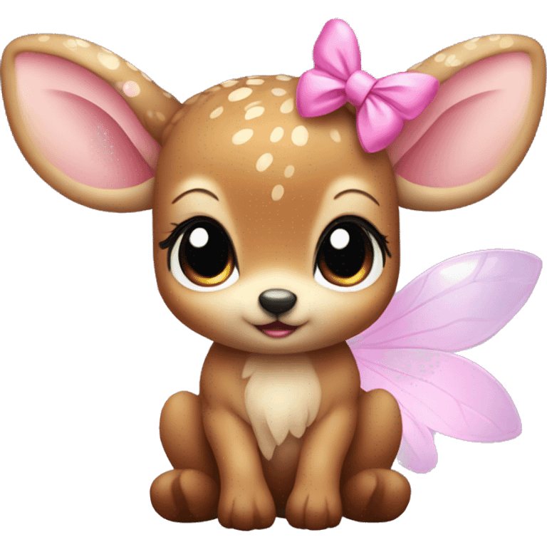 baby deer with fairy wings and a pink bow around its neck  emoji