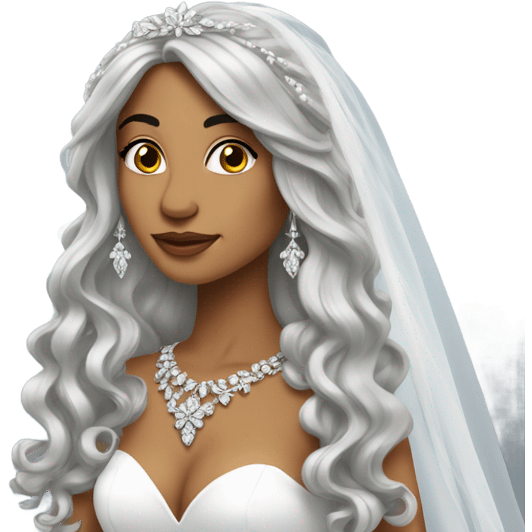 latina bride with long hair and silver jewelry emoji