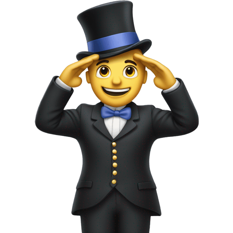 a man saluting with a top hat that has a periwinkle band on it emoji