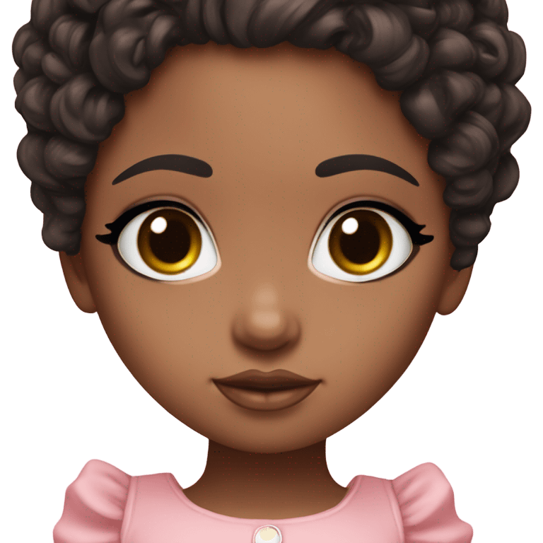 Medium brown doll eyes, black curly hair, feminine, pink,girl angelic beauty emoji