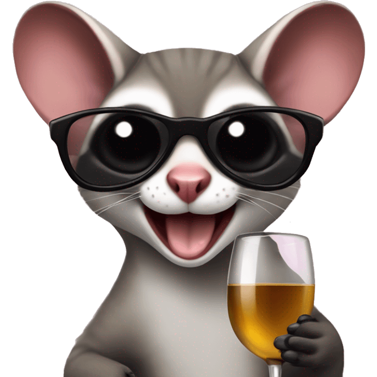 sugar glider wearing sunglasses and holding a glass of wine emoji