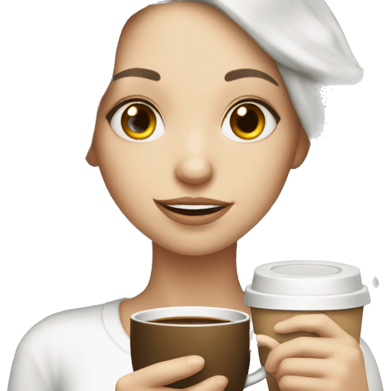 White hair girl drinking coffee emoji