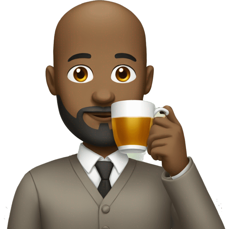 Black bald man with a beard drinking tea emoji