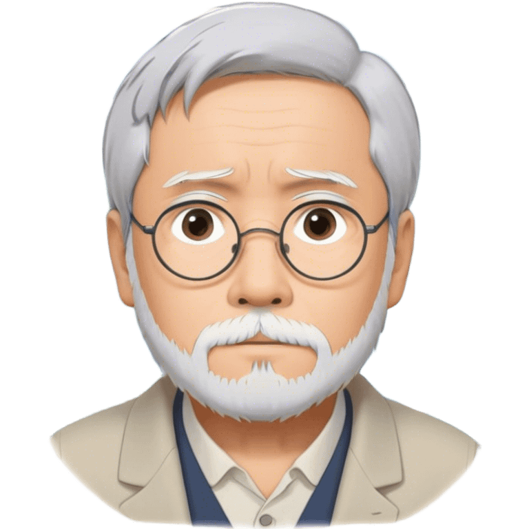 Hayao Miyazaki (filmmaker) – Cinematic Realistic Portrait of Hayao Miyazaki, portrayed with gentle, wise eyes and a thoughtful expression, set against a backdrop of whimsical sketches and animated landscapes reminiscent of Studio Ghibli, rendered with soft natural lighting and rich, detailed textures that evoke creative magic. emoji