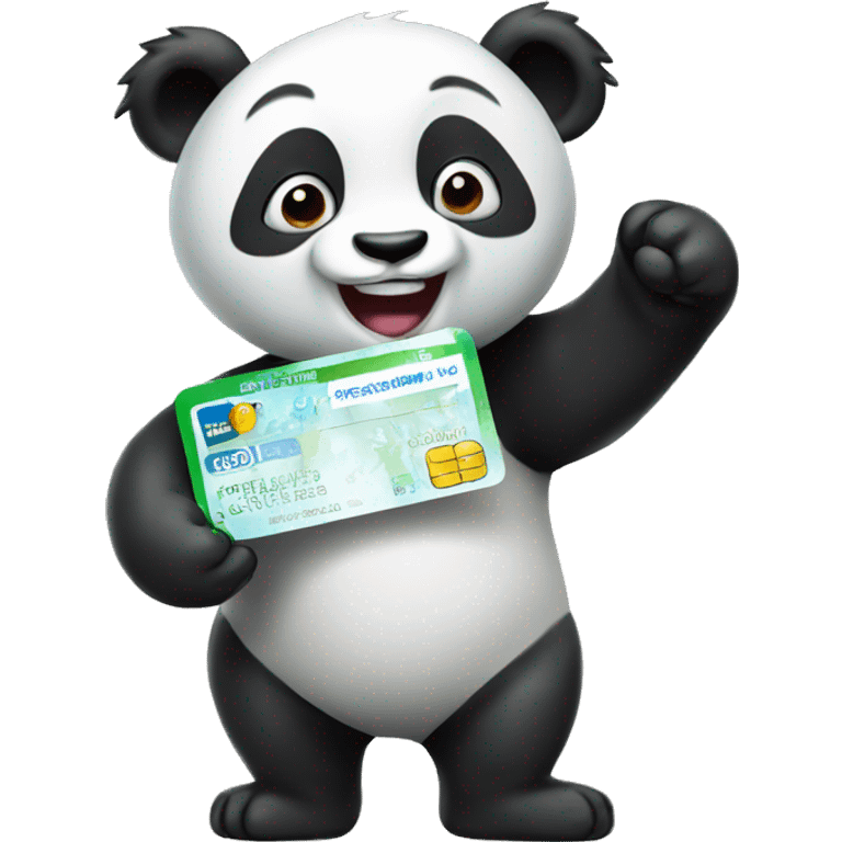 A very happy panda holding a scratch card emoji