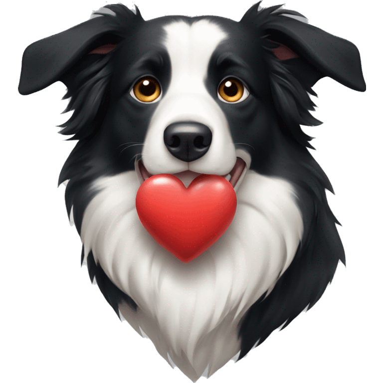 Border collie dog holding a heart emoji