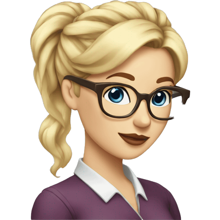 Sexy Woman librarian blonde hair In a Bun brown glasses blue eyes with a book emoji