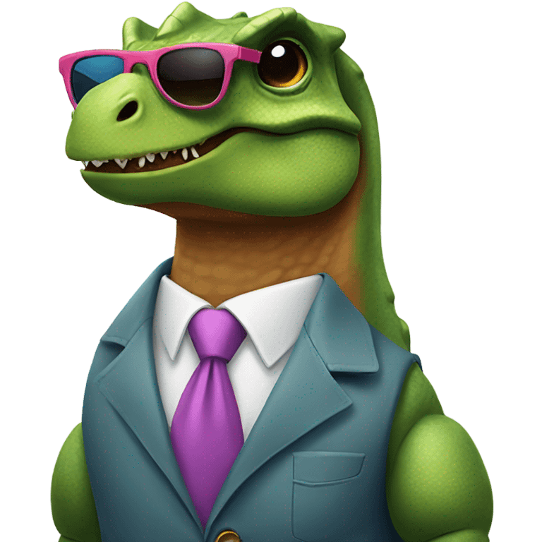 Dino wearing sunglasses and tie emoji