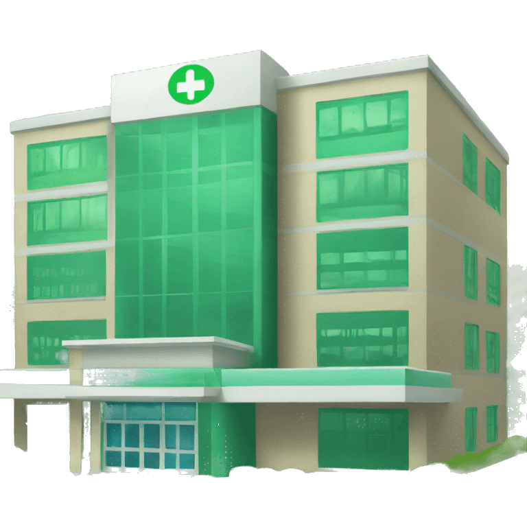 Hospital building with green sign written “24h” in it emoji