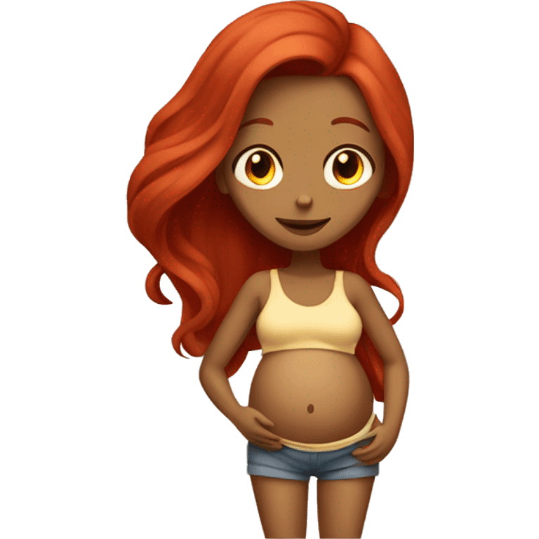 Tan girl with long red hair holding pregnant belly emoji