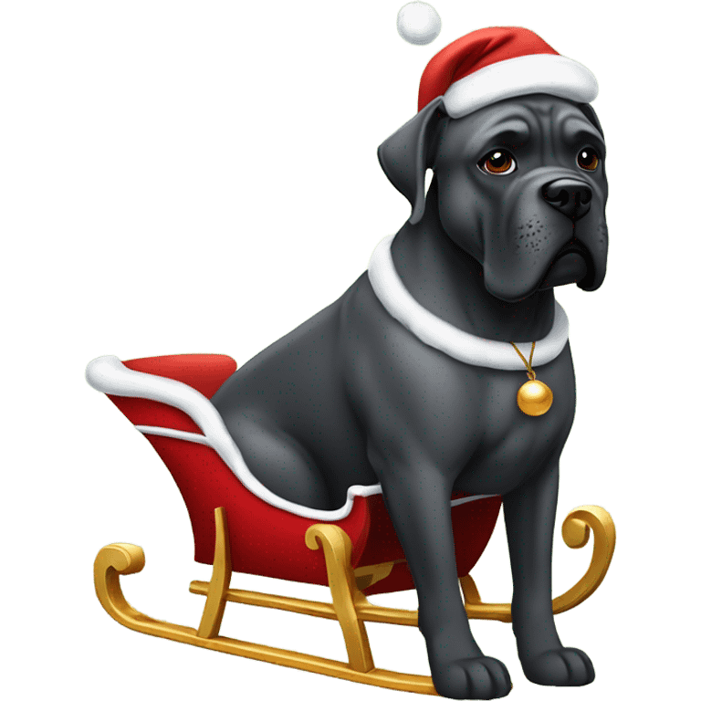 Cane Corso in a sleigh and Santa Claus outfit. emoji