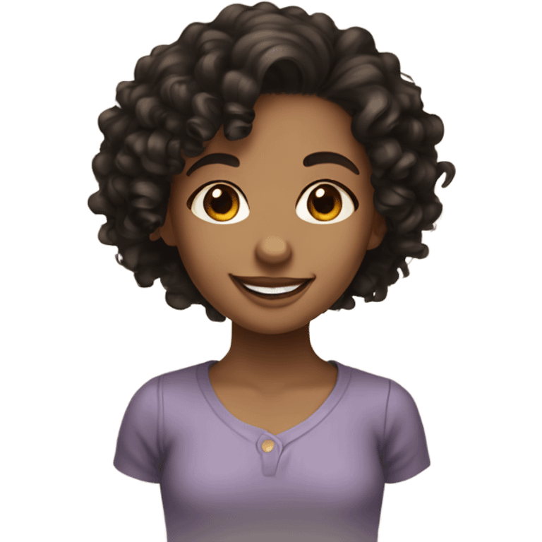 Girl with brown eyes, black curly hair, light brown skin with a smile  emoji