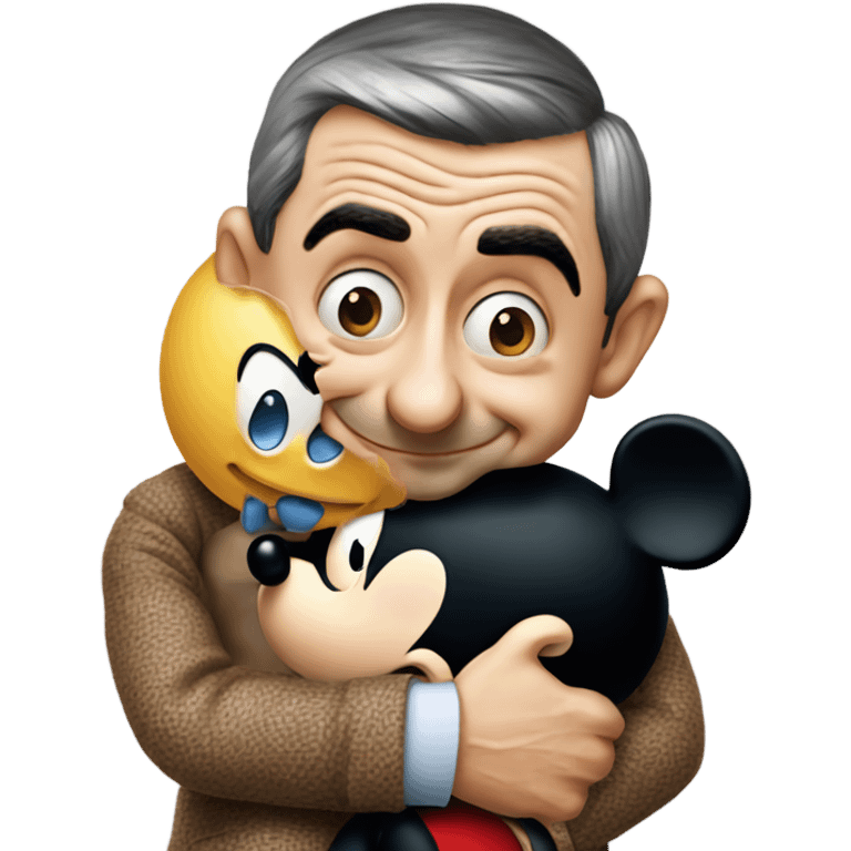 mr bean hugging with mickey mouse emoji