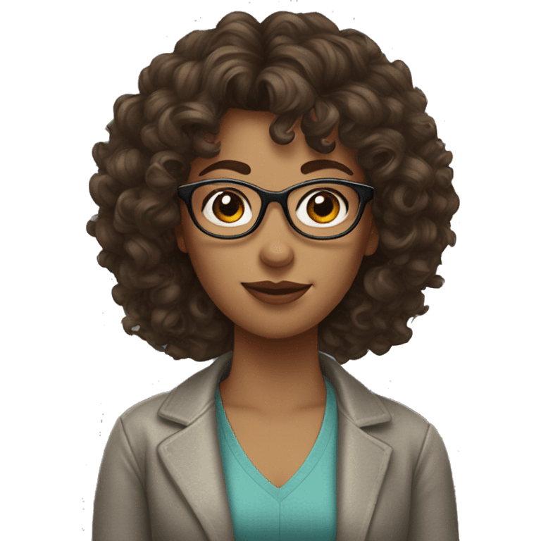 Woman with curly brown hair with bangs and glasses  emoji