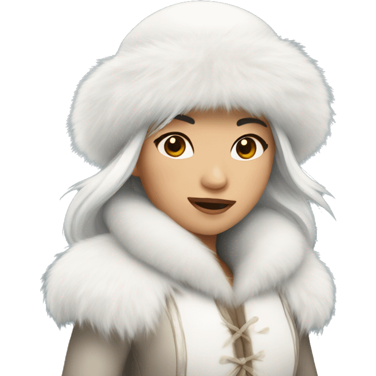 Asian snow princess with white fur hat  emoji