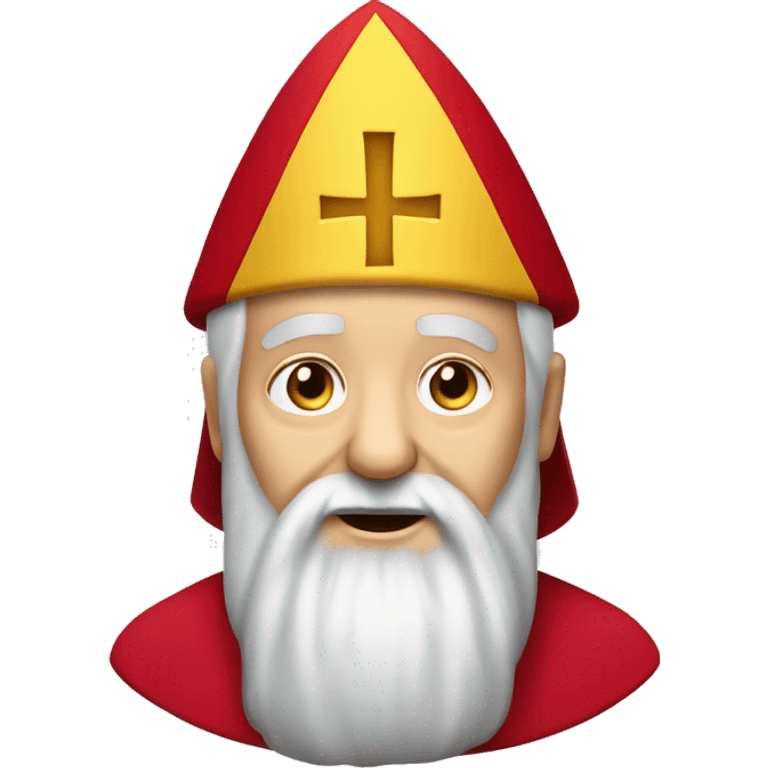 An older bishop with long white beard in a red tunica and a red mitre with a yellow cross  emoji