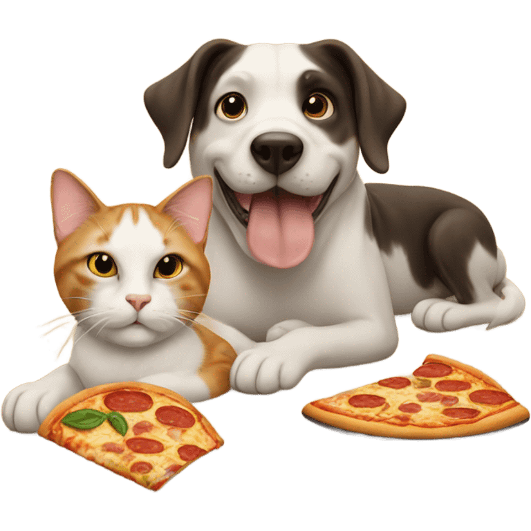 Cat and dog holding pizza  emoji