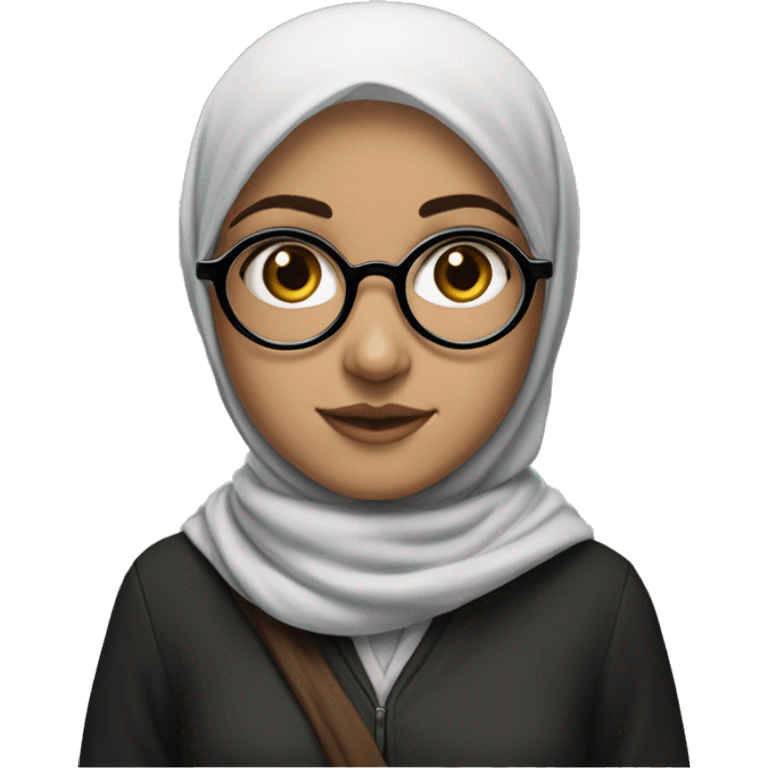 Palestinian girl, white skin, long face, with a vela hijab and round Harry Potter glasses and also wearing a keffiyah emoji