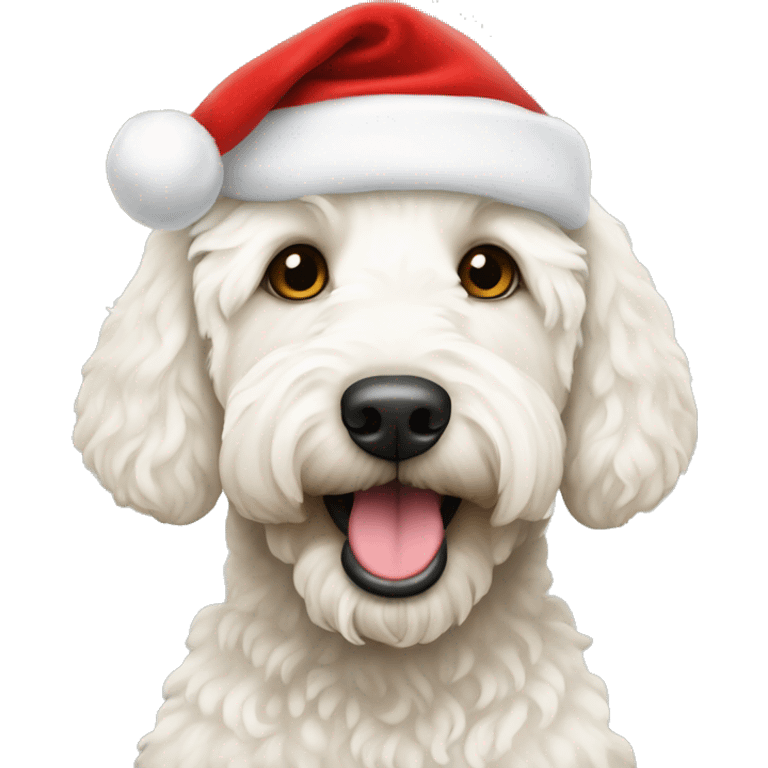 White labradoodle with Santa hat on emoji