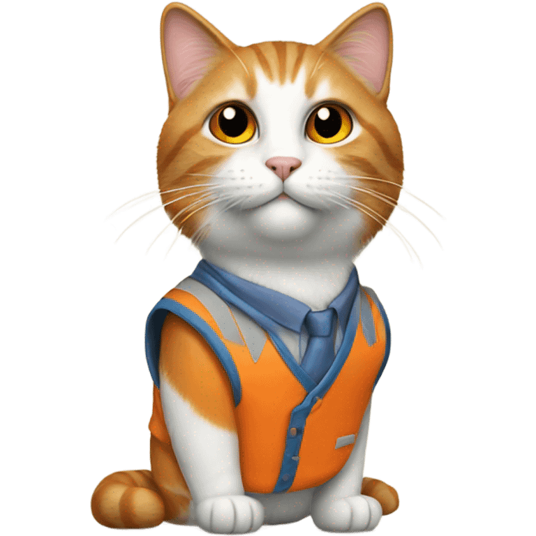 cat with a sign and an orange vest emoji