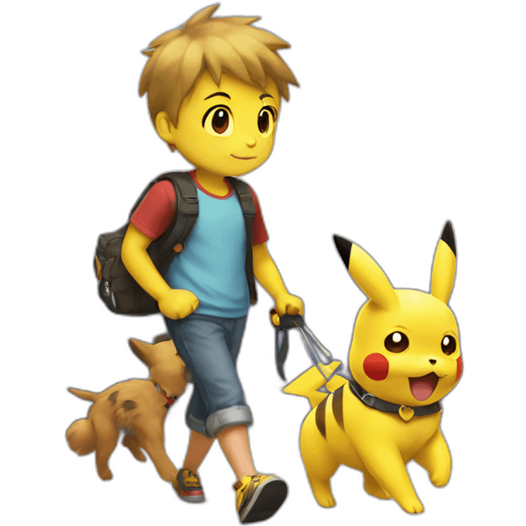 pikachu walking a dog emoji