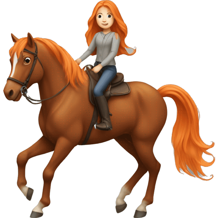 Girl with long orange hair riding a horse emoji