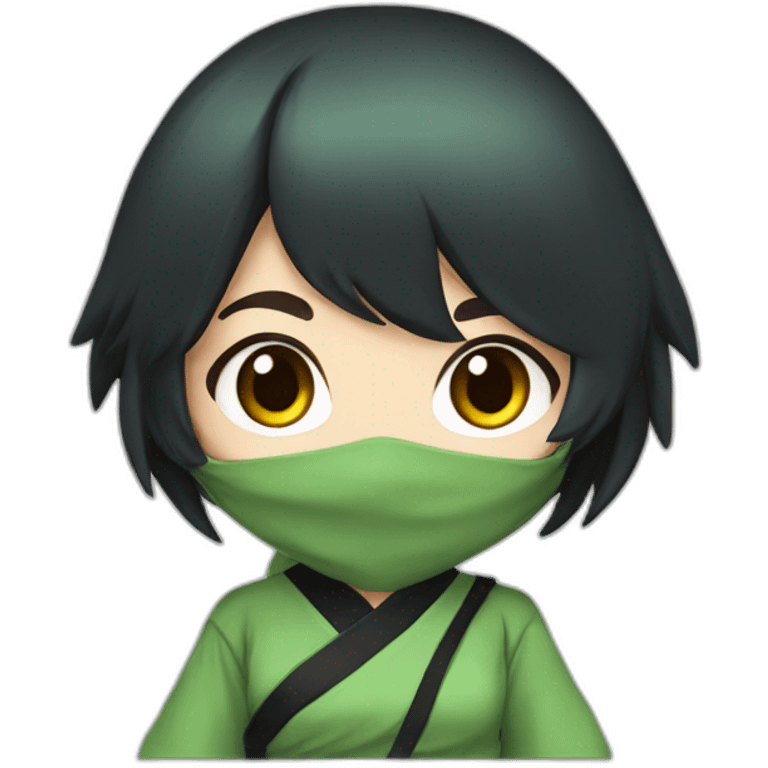 cute ninja anime girl with black hair and green clothes emoji