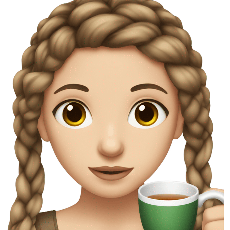 white Girl with brown eyes and brunette hair sipping tea Her hair is braided emoji