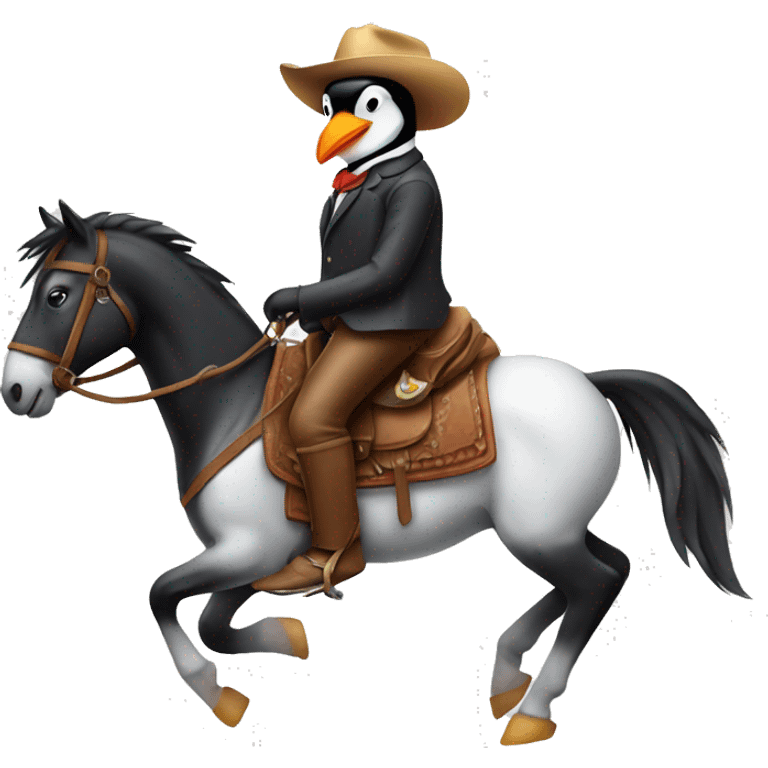 Penguin wearing cowboy hat riding a horse  emoji