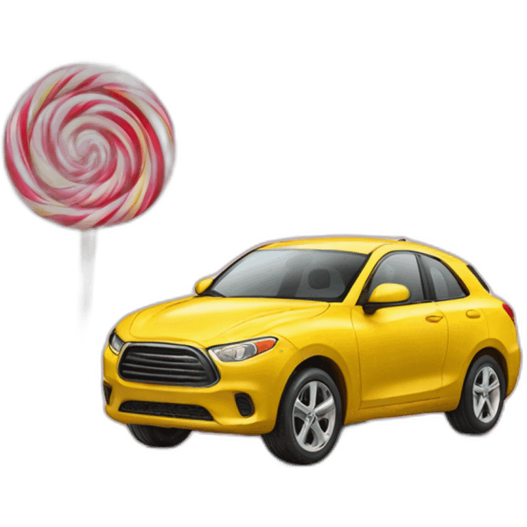 A car in the shape of a man and a candy on a stick in his mouth emoji