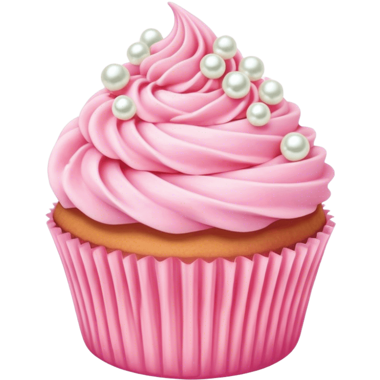 Cinematic Realistic Pink Cupcakes, fluffy pastel pink frosting swirled elegantly on top of golden cupcakes, tiny edible pearls adding a delicate touch, soft warm lighting creating a dreamy atmosphere, glowing with sweetness and charm. emoji