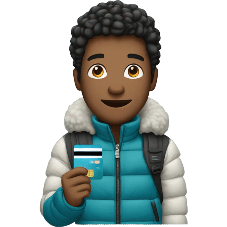 Man in shiesty and puffer jacket, holding a credit card emoji