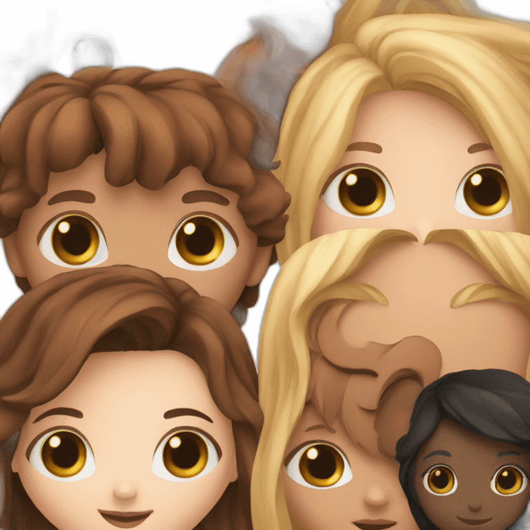 a red long haired girl with black girl with blonde long haired girl with short brown haired boy and brown haired girl emoji