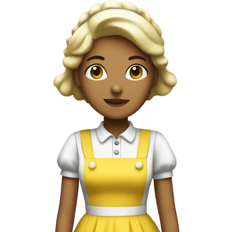 White maid wearing yellow pvc maid dress emoji