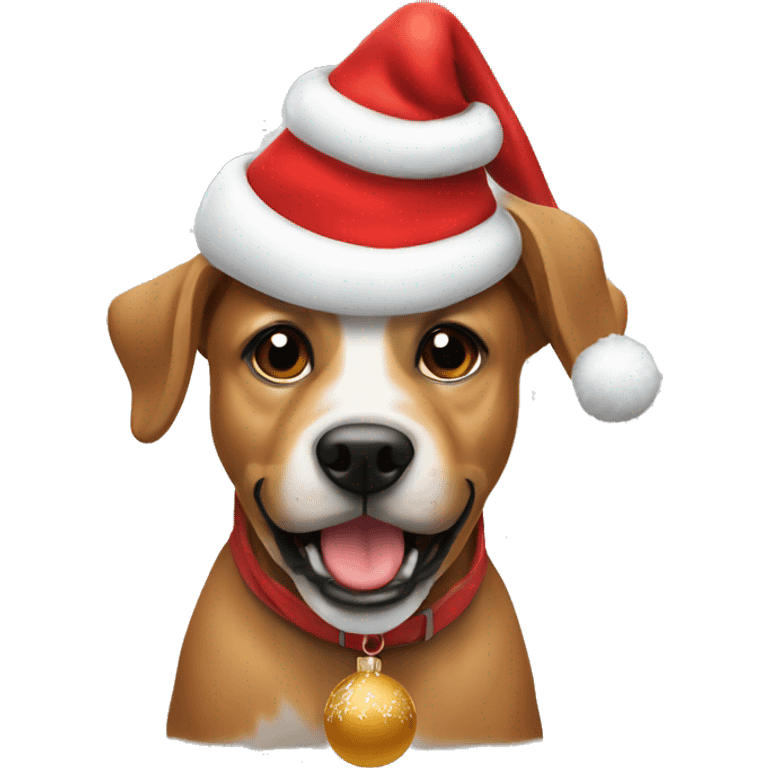 Dog with Santa hat holding an ornament  emoji