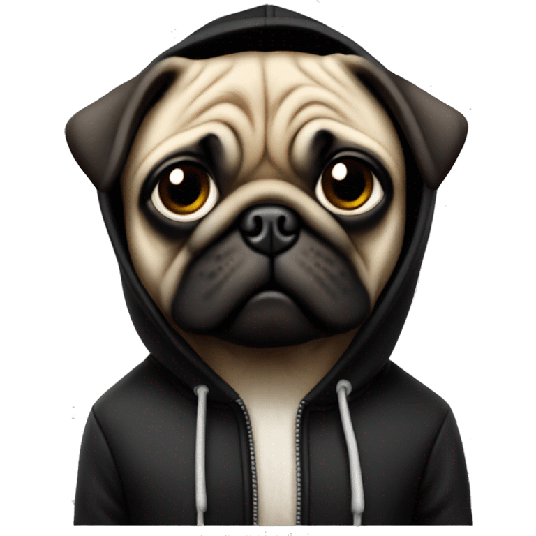 Pug 3d old school in a black hoodie emoji